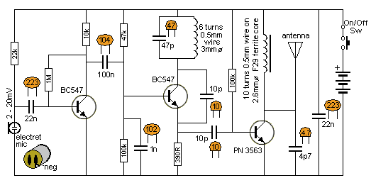 Схема радиожучка с радиусом действия 500 м