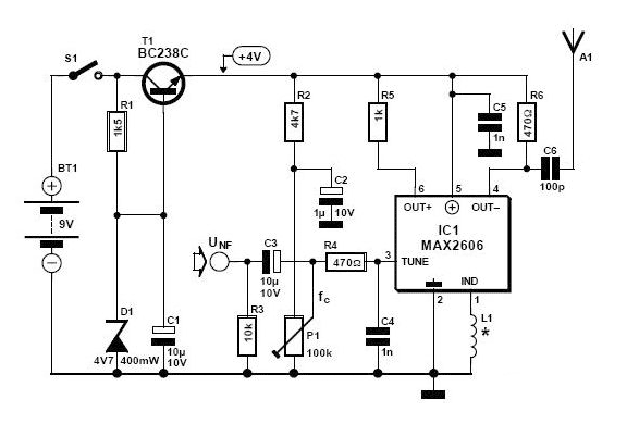 Схема радиопередатчика на микросхеме MAX2606