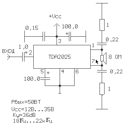 Схема усилитель на микросхеме TDA2025