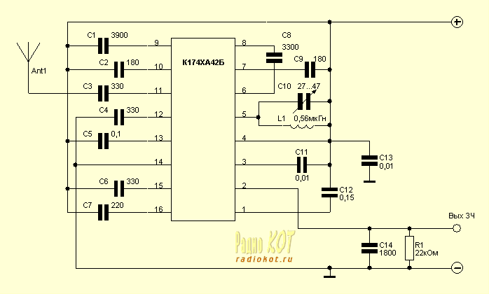 Схема УКВ приемника микросхеме К174ХА42